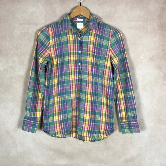 J CREW Women's Multi-color Plaid Pop Over Shirt XXS - Picture 4 of 5